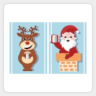 Santa Claus an reindeer cartoon drawing Sticker